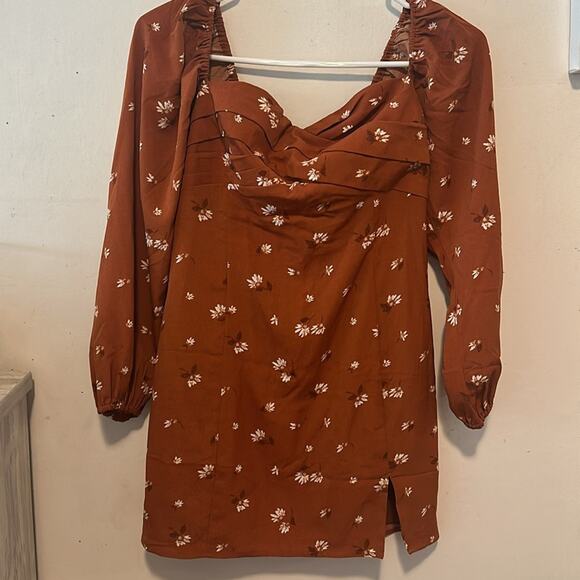 Abercrombie & Fitch Rust Floral Long Sleeve Mini Dress - Picture 8 of 16
